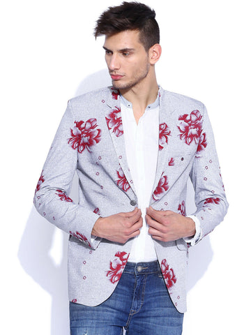 BLAZER QUARTER GREY & RED FLORAL PRINT SLIM FIT BLAZER
