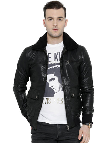 BARESKIN BLACK LEATHER BIKER JACKET WITH DETACHABLE COLLAR