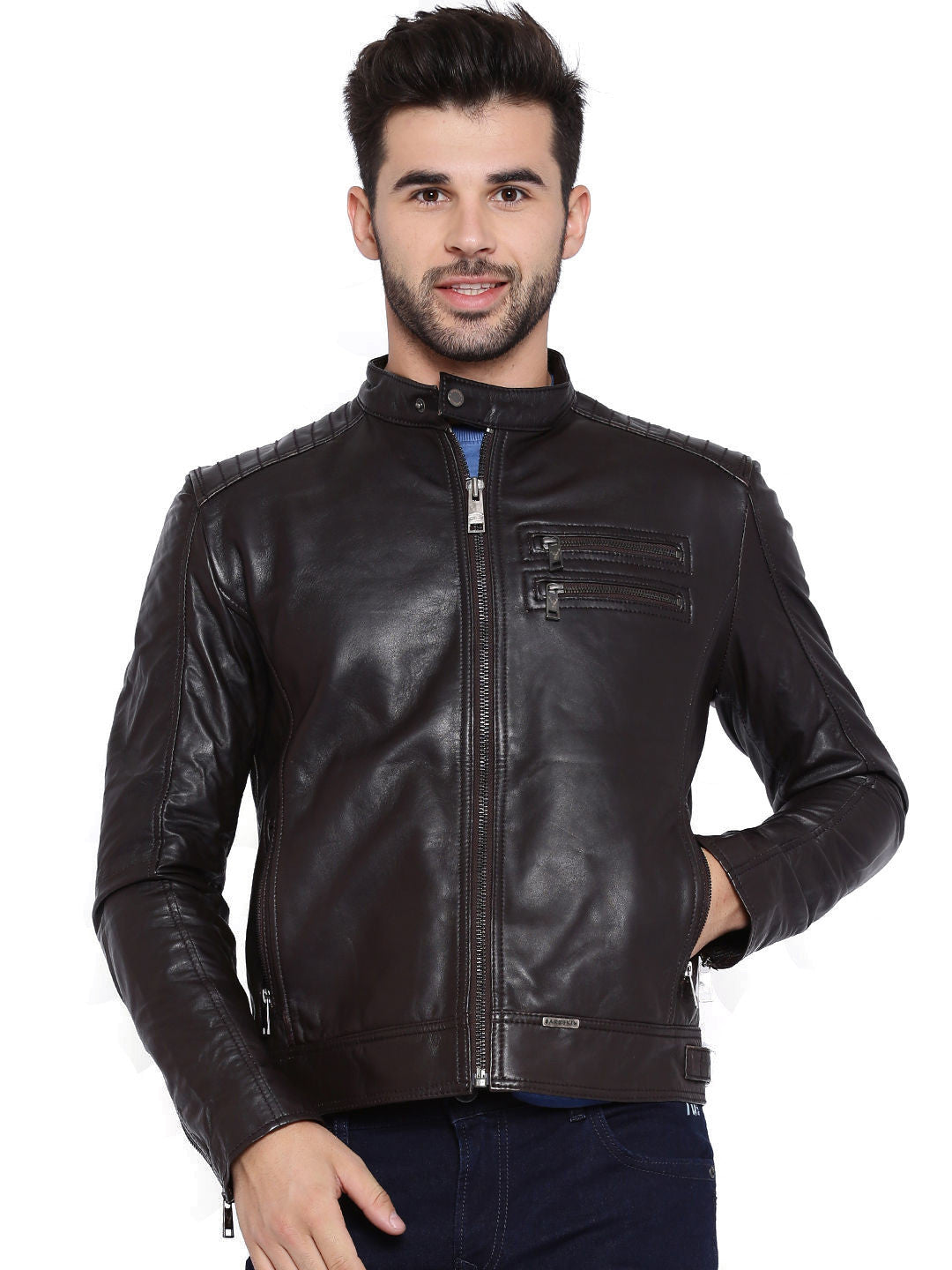 COFFEE BROWN DYED LEATHER JACKET