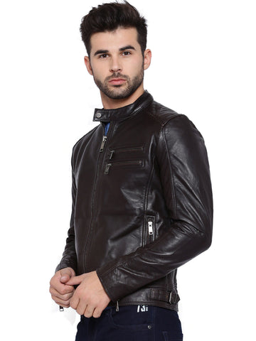 COFFEE BROWN DYED LEATHER JACKET