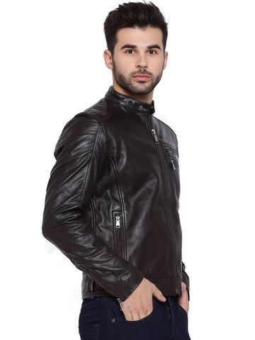 COFFEE BROWN DYED LEATHER JACKET